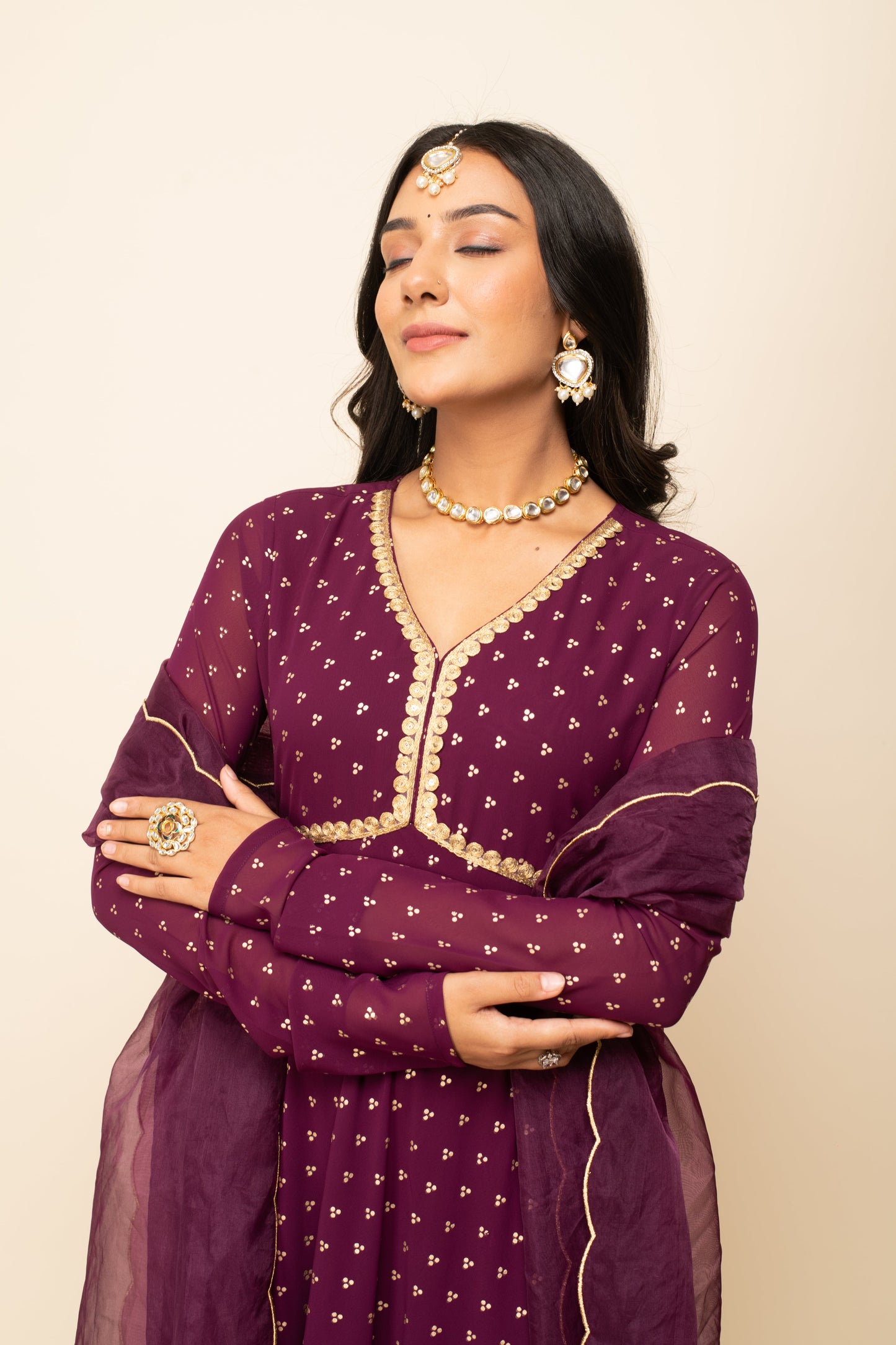 Women's Wine Georgette Anarkali Kurta With dupatta