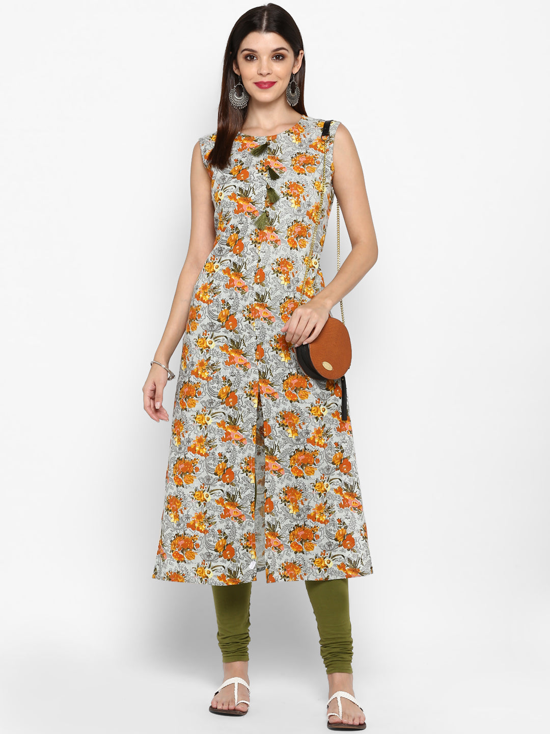 Women's Mustard & Grey Floral Printed Kurta By Vbuyz- (