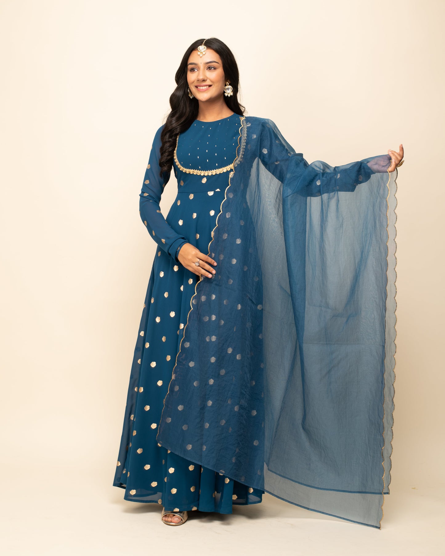 Women's Teal blue Georgette Anarkali Kurta With dupatta
