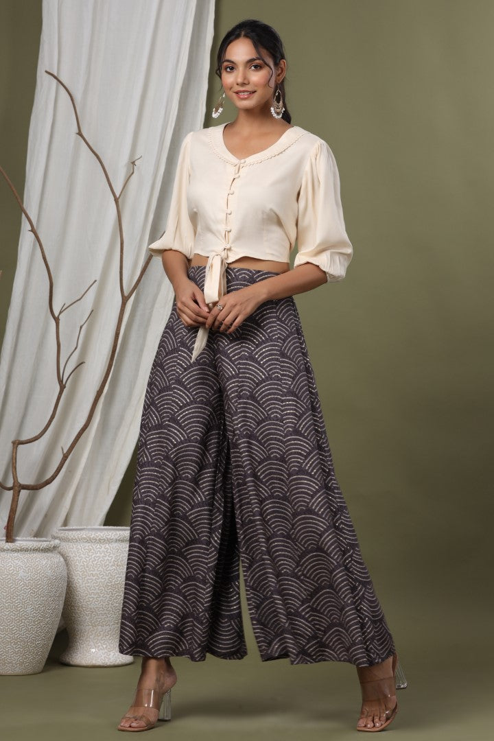 Women's Grey Viscose Rayon Palazzo