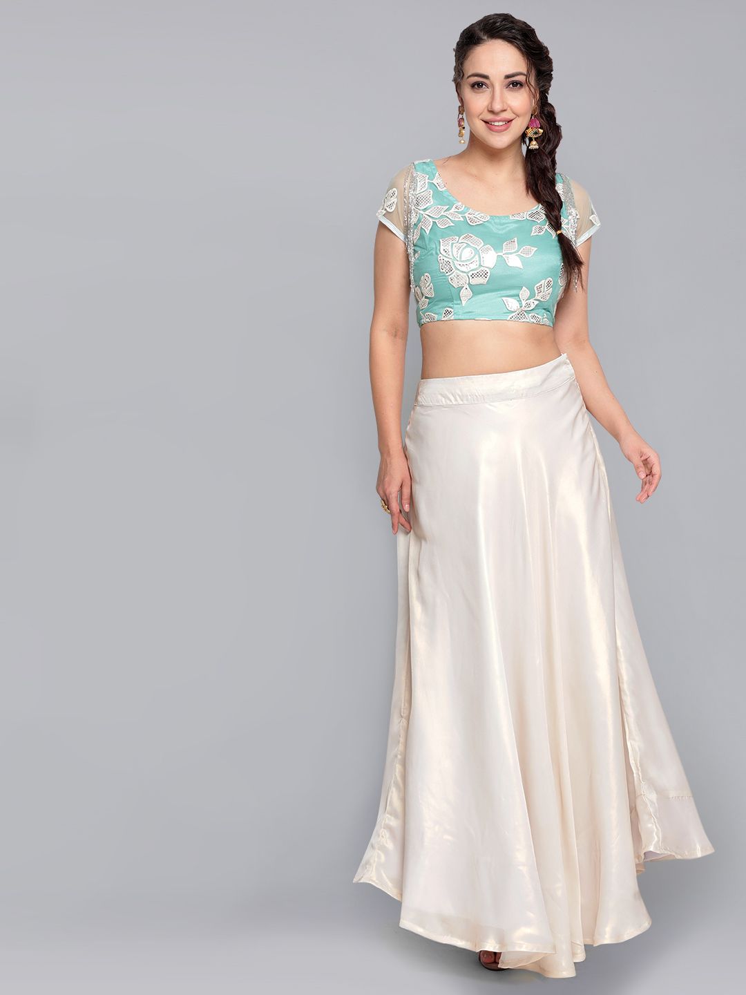 Women's Cream Gold Solid Skirt
