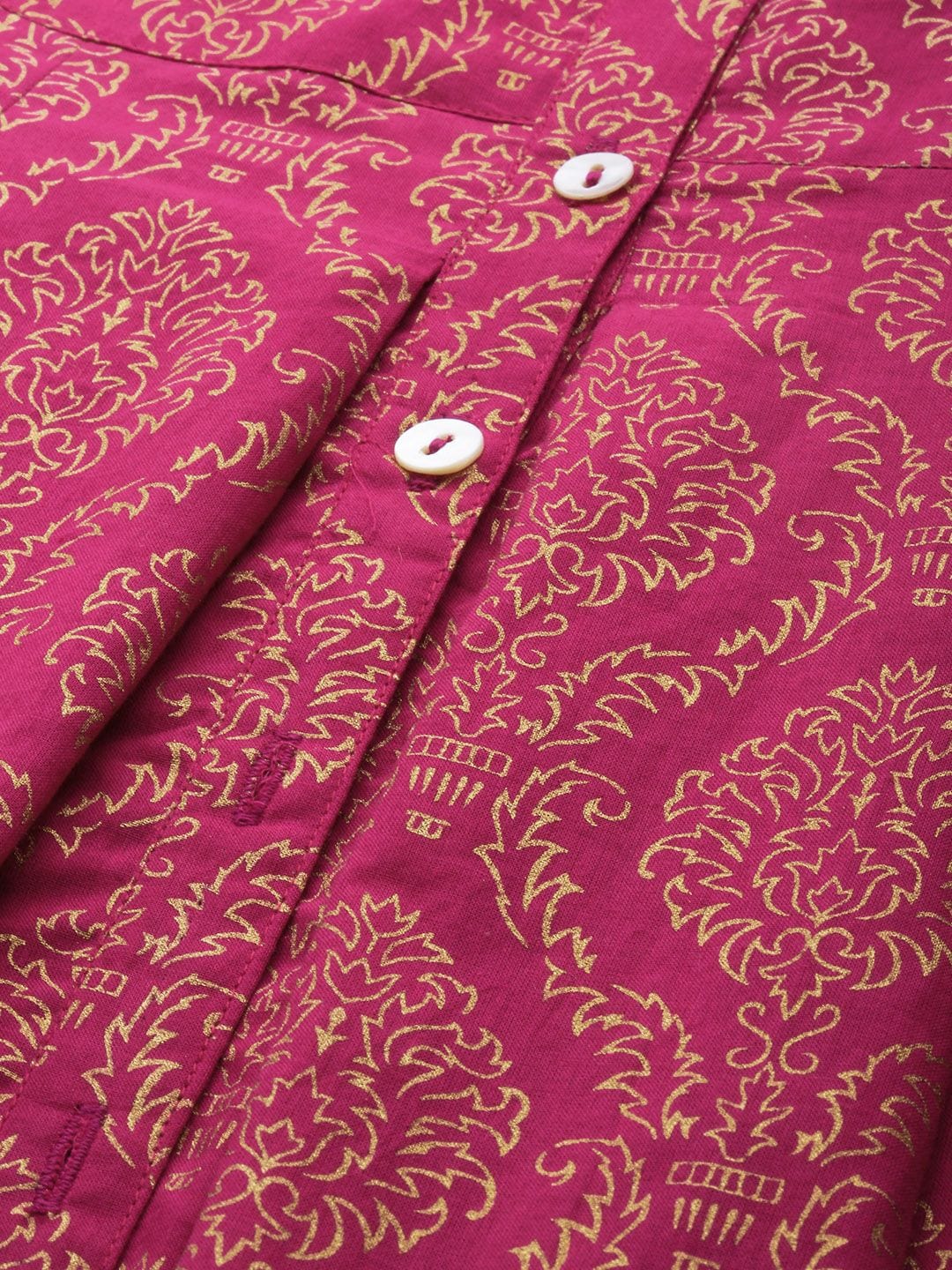 Women's Magenta Pink & Gold-Toned Printed Tunic