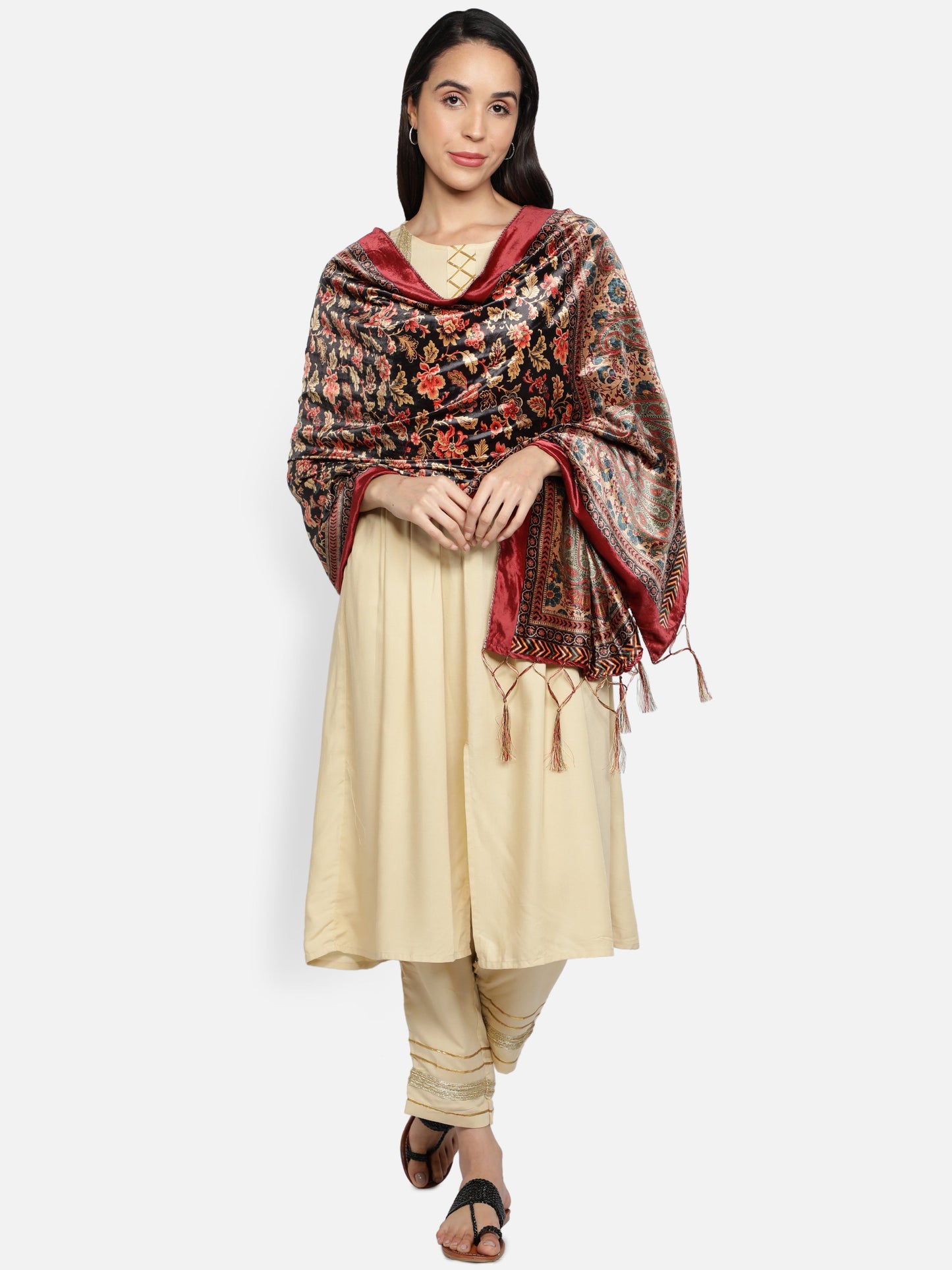 Women's Multicolored Polyster Velvet Digital Printed Dupatta