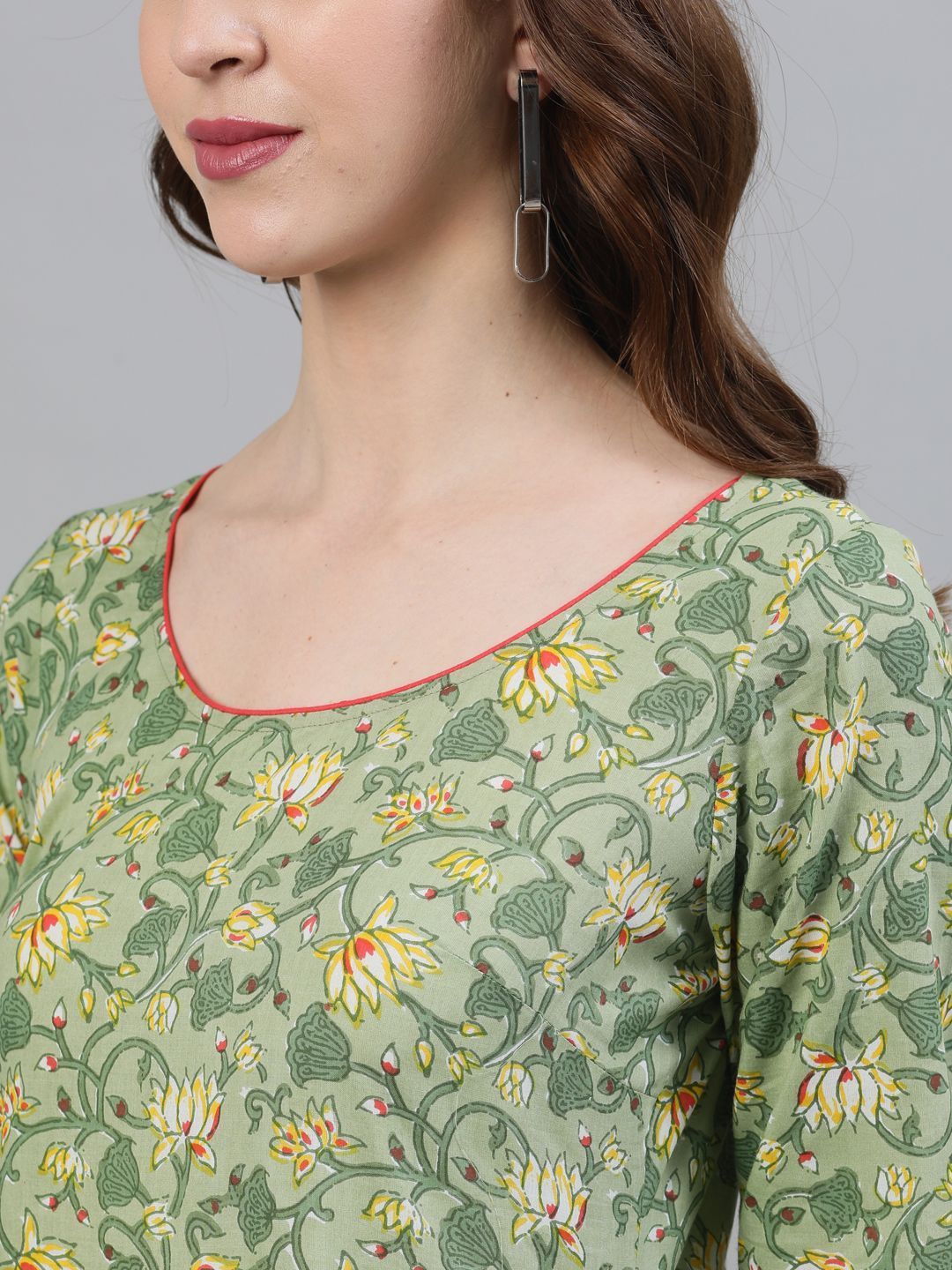 Women's Green Floral Printed Layered Maxi With Lace details