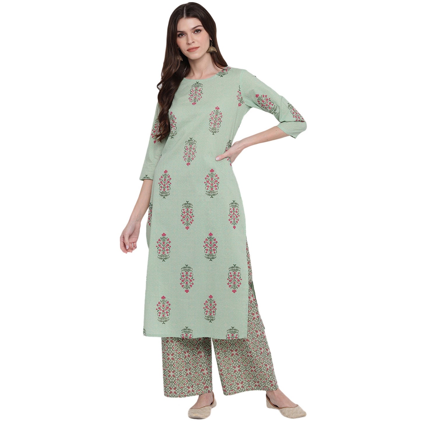 Women's Light Green Cotton Kurta By Vbu