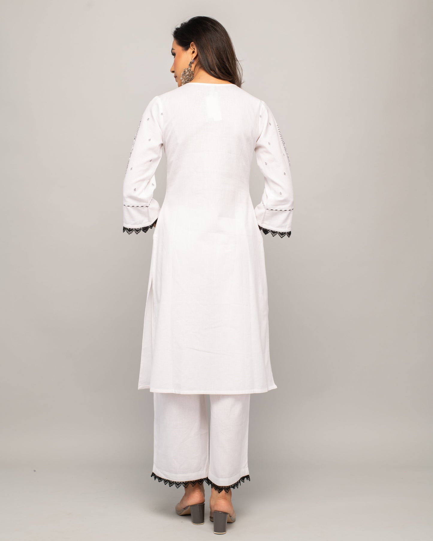 Women's White Cotton Straight Kurta Palazzo Set