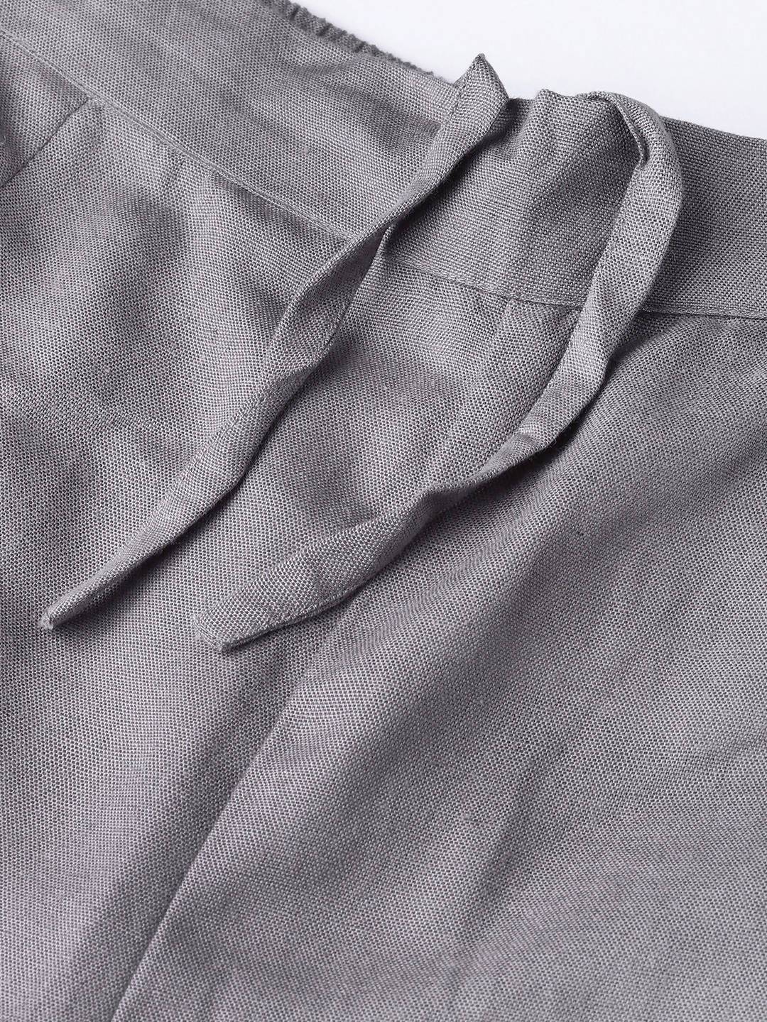 Women's Grey Rayon Solid Cigarette Pants