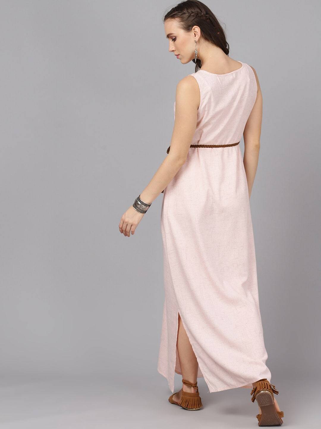 Women's  Peach-Coloured Self Design Maxi Dress