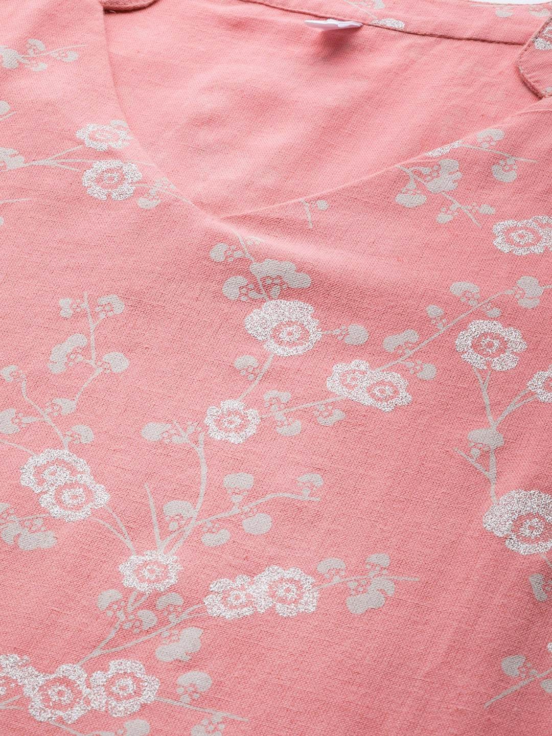 Women's  Pink & White Printed Kurta with Palazzos