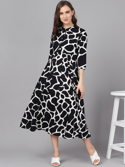 Women's  Black Printed A-Line Dress
