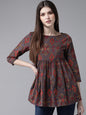 Women's Blue & Brown Printed Tunic