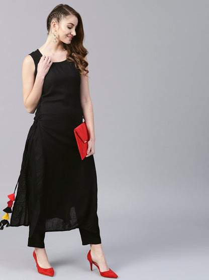 Women's  Black Solid Straight Kurta