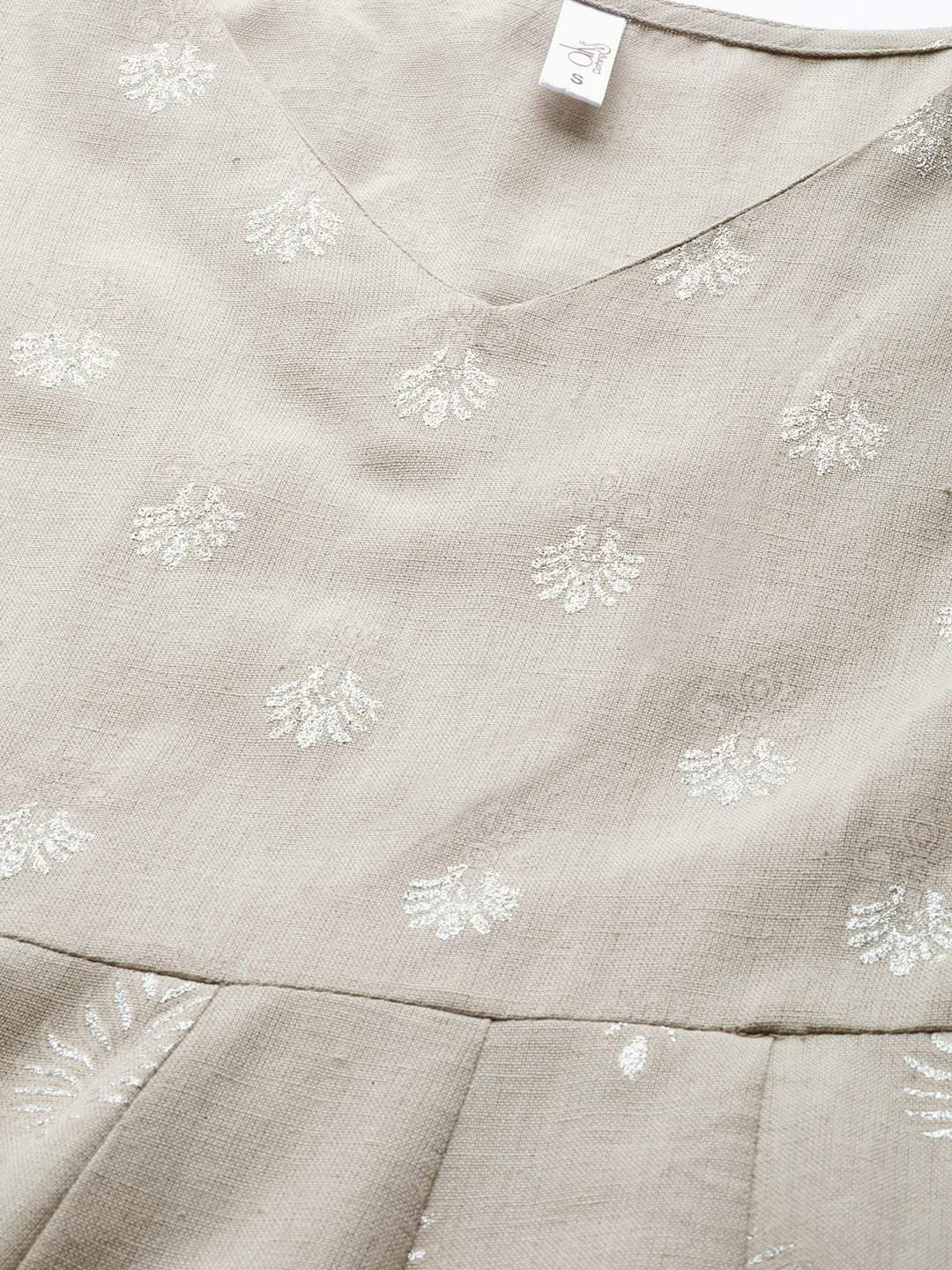 Women's  Taupe & Off White Khari Print Maxi Dress