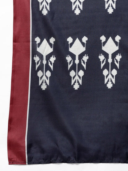 Women's  Maroon & Navy Blue Solid Kurta with Palazzos & Printed Dupatta