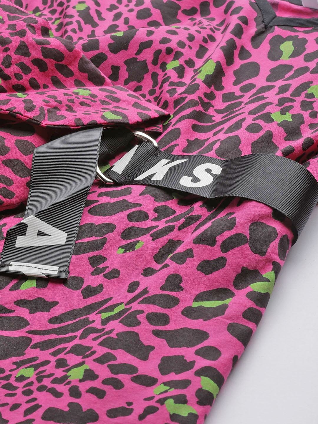 Women's  Pink & Black Animal Printed Maxi Dress