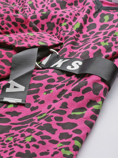 Women's  Pink & Black Animal Printed Maxi Dress