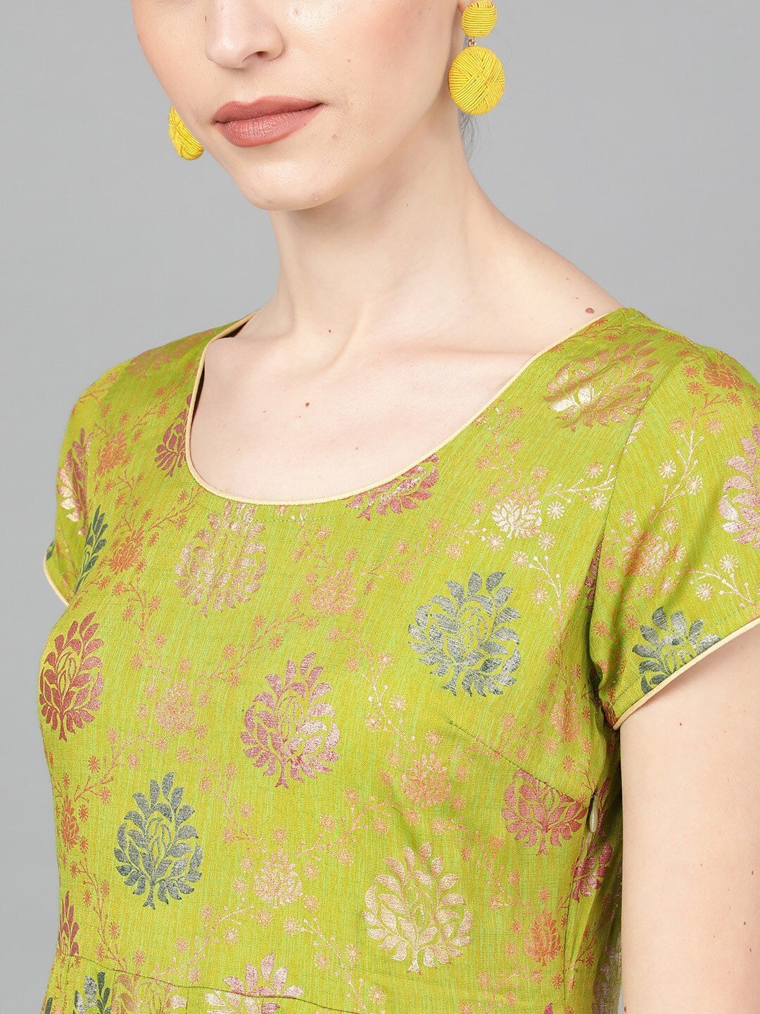 Women's  Green Printed Ethnic Maxi Dress