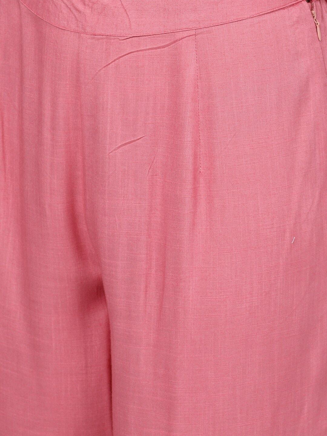 Women's  Pink & Green Printed Kurta with Palazzos