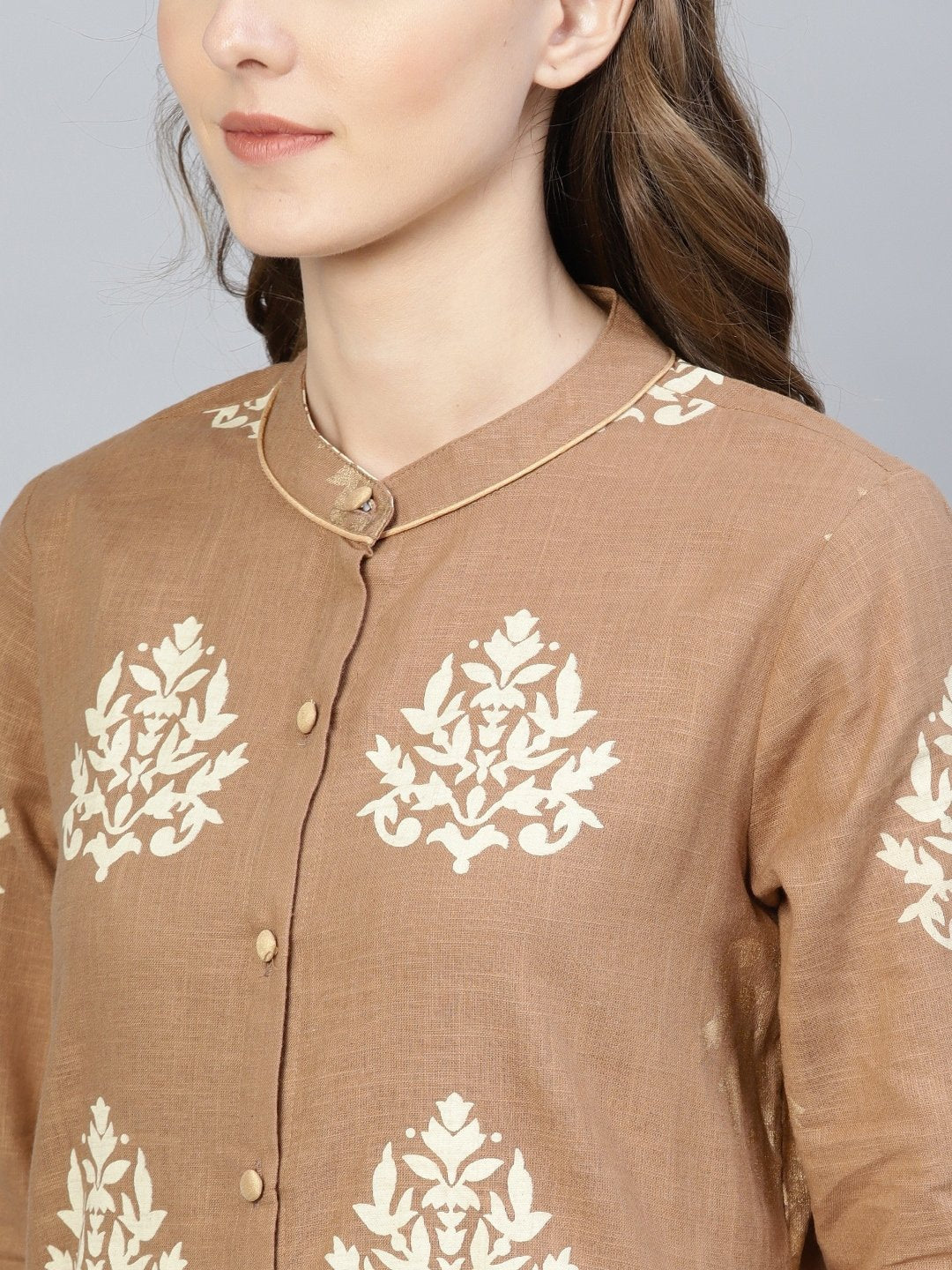 Women's  Brown & Off-White Khari Print Kurta with Palazzos