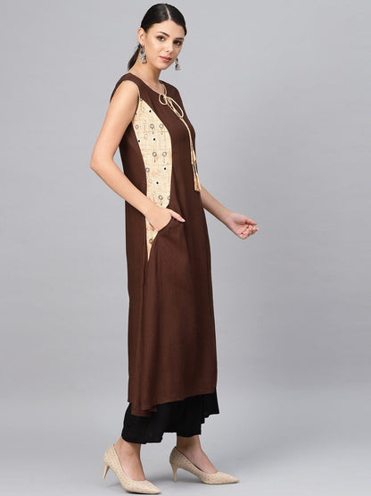 Women's Brown Solid A-Line Kurta