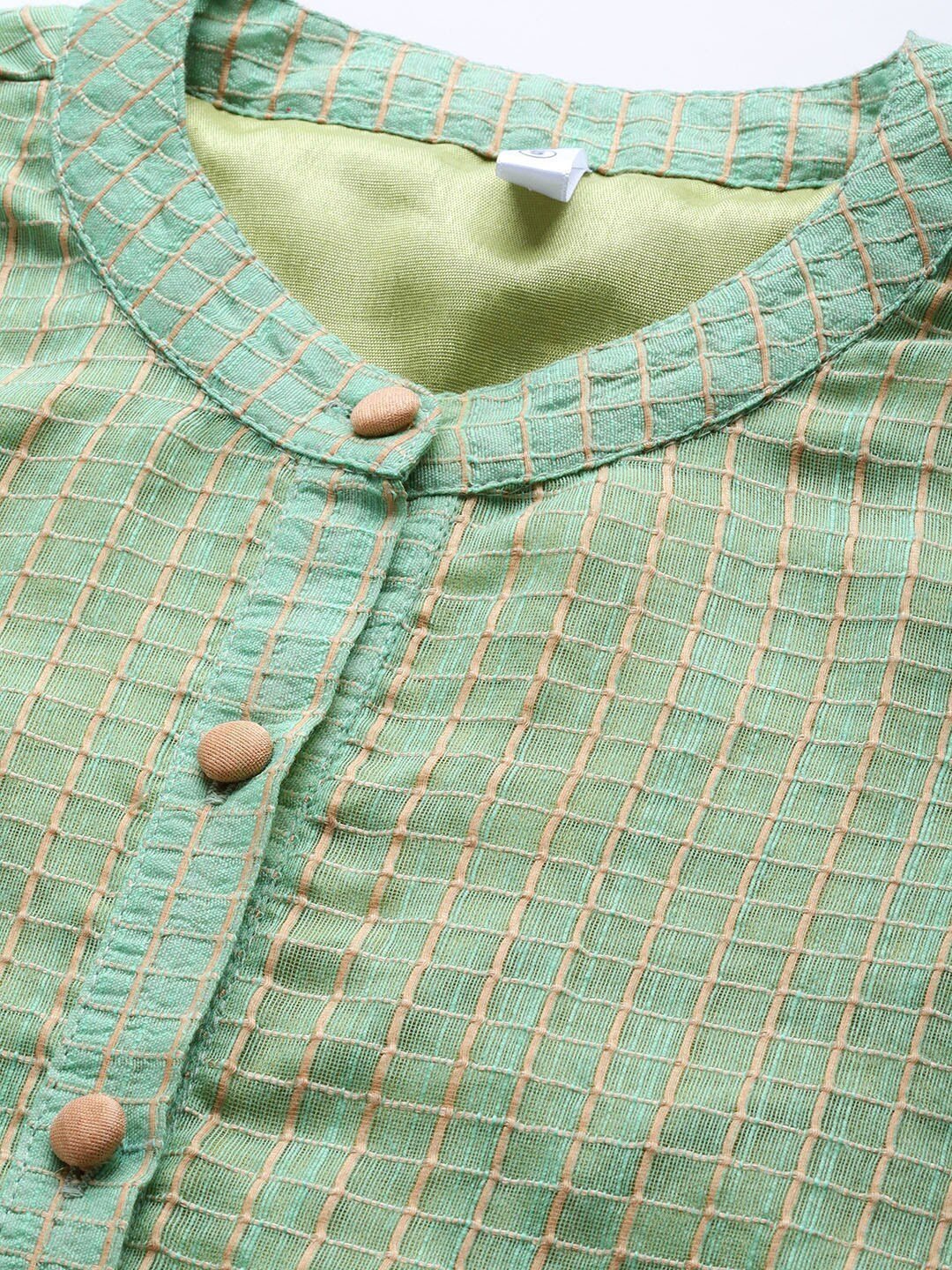 Women's  Green & Beige Checked Straight Kurta