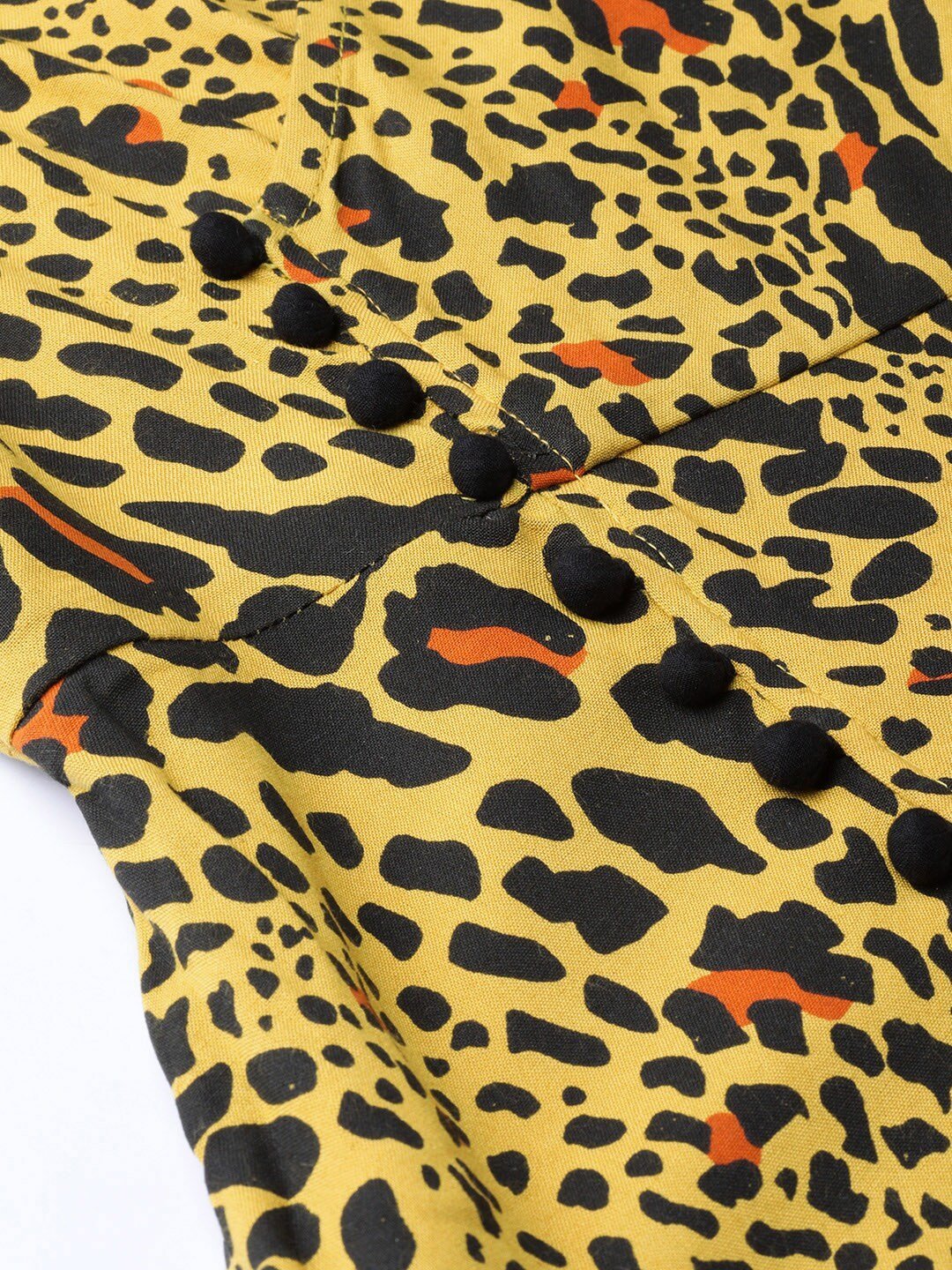 Women's  Yellow & Black Animal Printed Wrap Dress