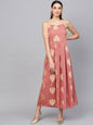 Women's  Pink & Golden Printed Maxi Dress