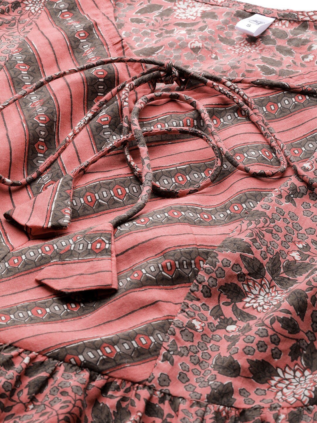 Women's  Pink & Charcoal Grey Printed Maxi Dress