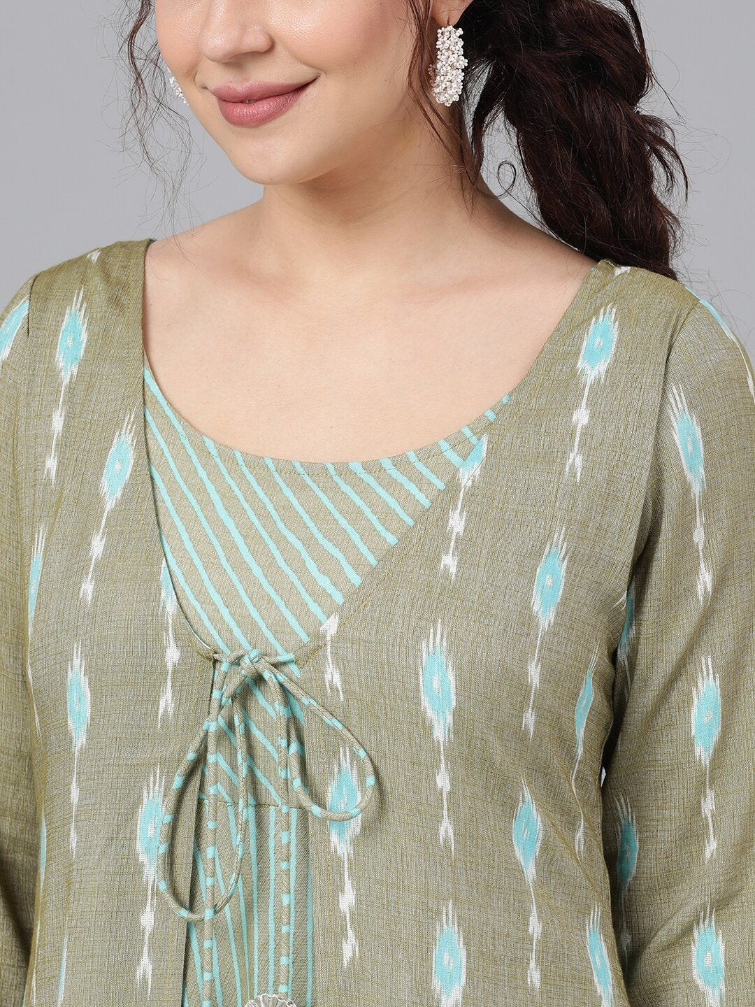 Women's  Green Printed Layered Maxi Dress