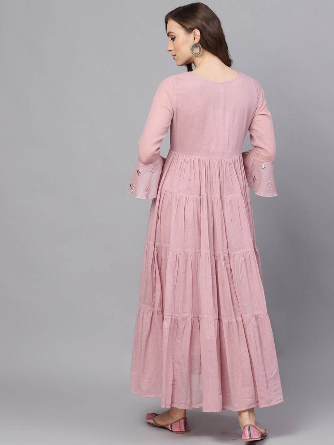 Women's  Mauve Embellished Mirror Work Maxi Dress