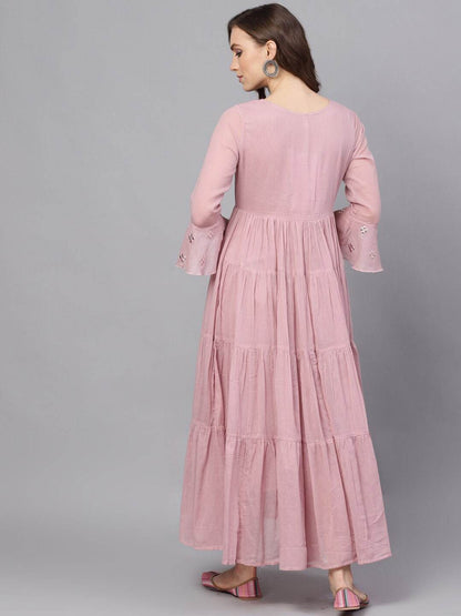 Women's  Mauve Embellished Mirror Work Maxi Dress