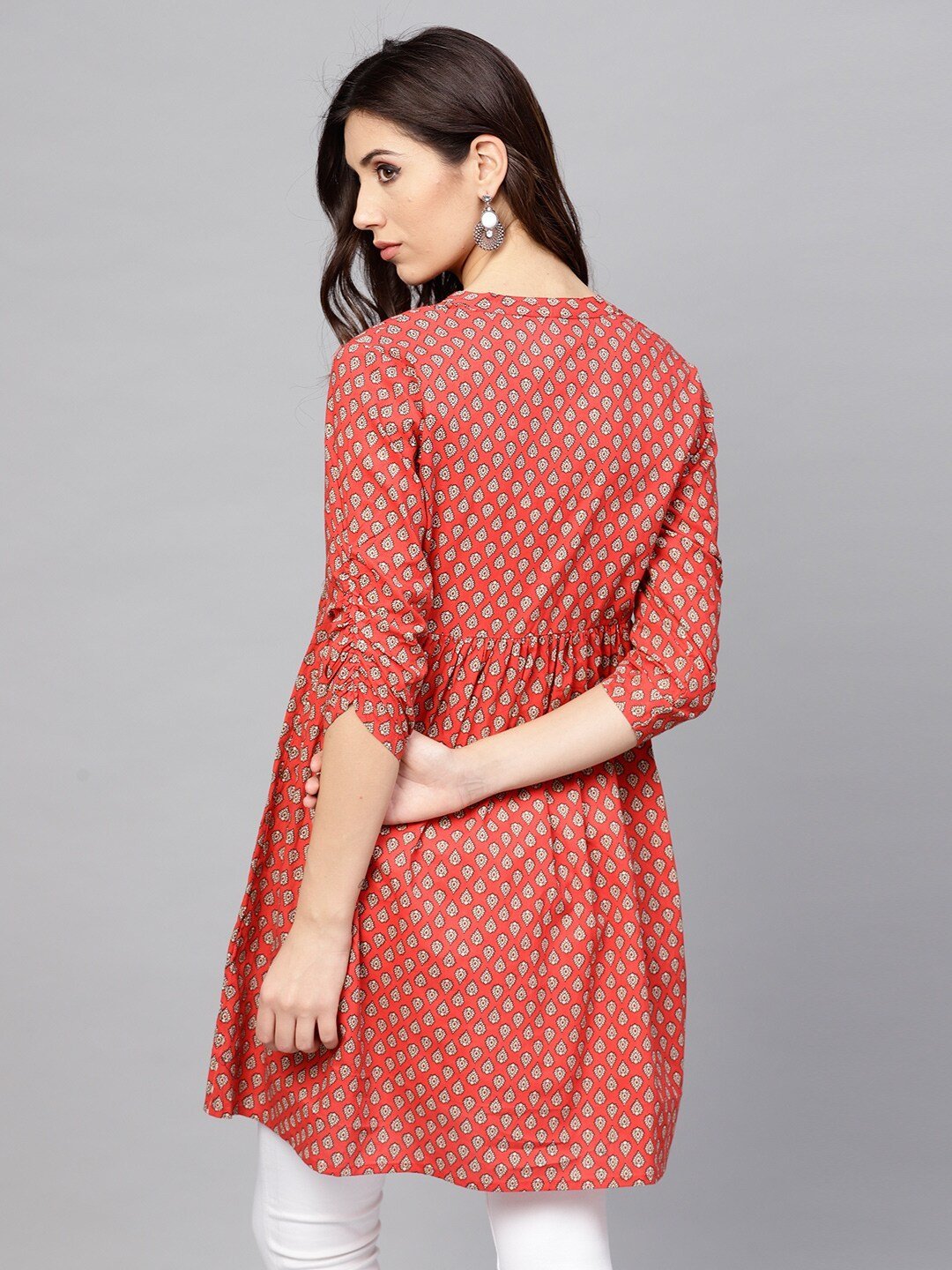 Women's Red & Off-White Printed Tunic