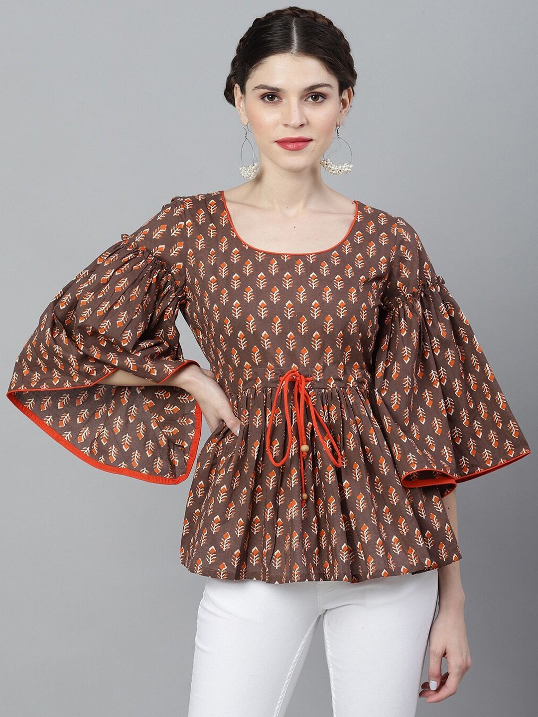 Women's Brown & Orange Printed Tunic