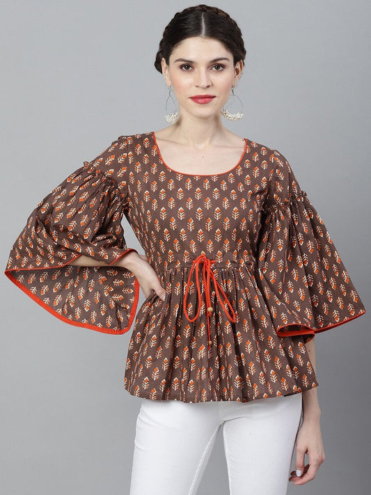 Women's Brown & Orange Printed Tunic