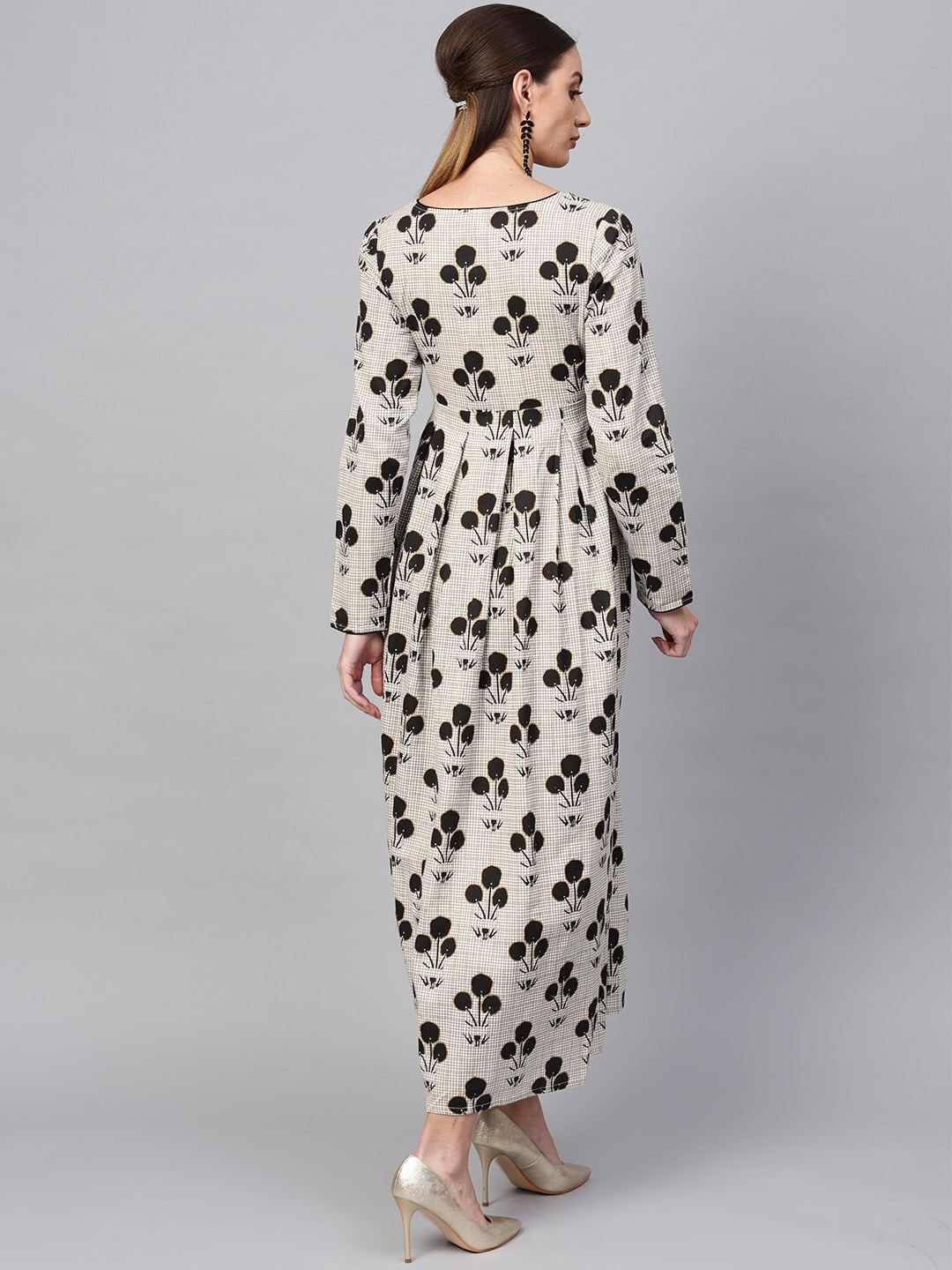 Women's  Off-White & Black Printed Maxi Dress