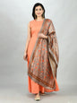 Women's Peach Cotton Solid Sleeveless Round Neck Casual Kurta Dupatta Set