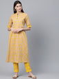 Women's  Beige & Mustard Yellow & Beige Checked Kurta with Trousers