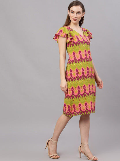 Women's  Green Printed A-Line Dress