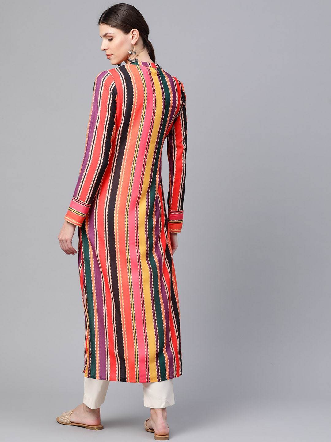 Women's  Multicoloured Striped Straight Kurta
