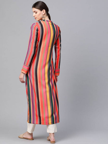 Women's  Multicoloured Striped Straight Kurta
