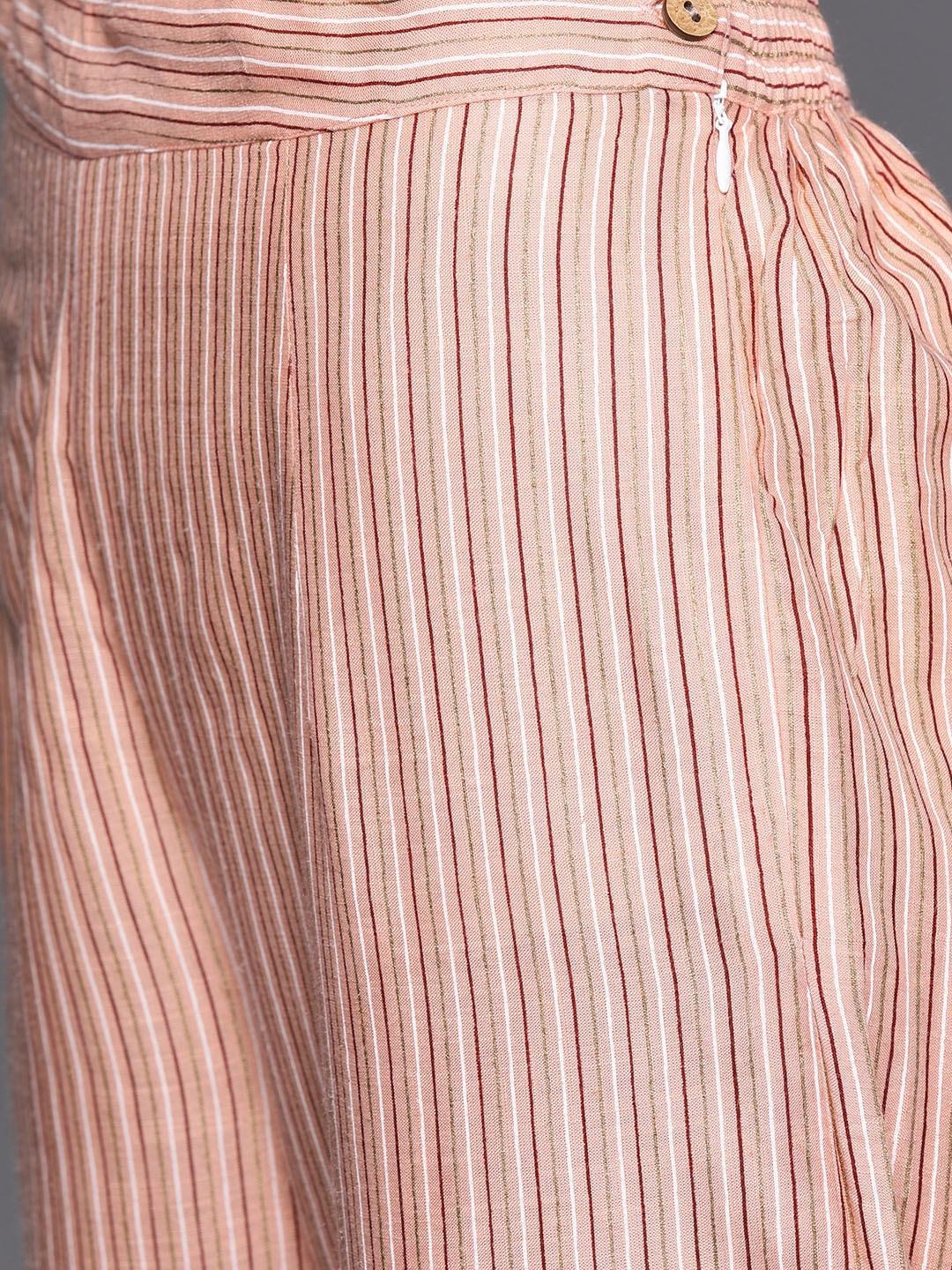 Women's  Peach-Coloured & Golden Printed Kurta with Palazzos