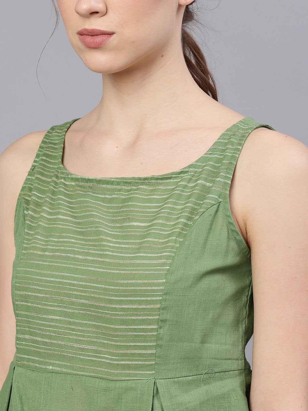 Women's  Green Striped A-Line Top