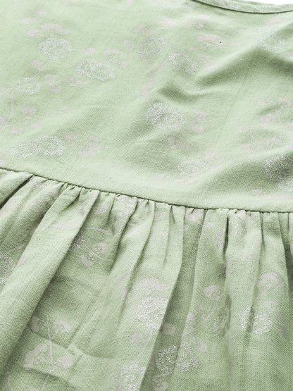 Women's  Green & White Khari Print A-Line Dress