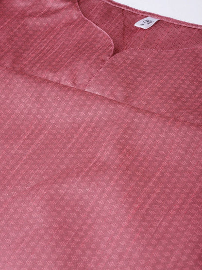 Women's  Pink Self Design Kurta with Palazzos & Dupatta