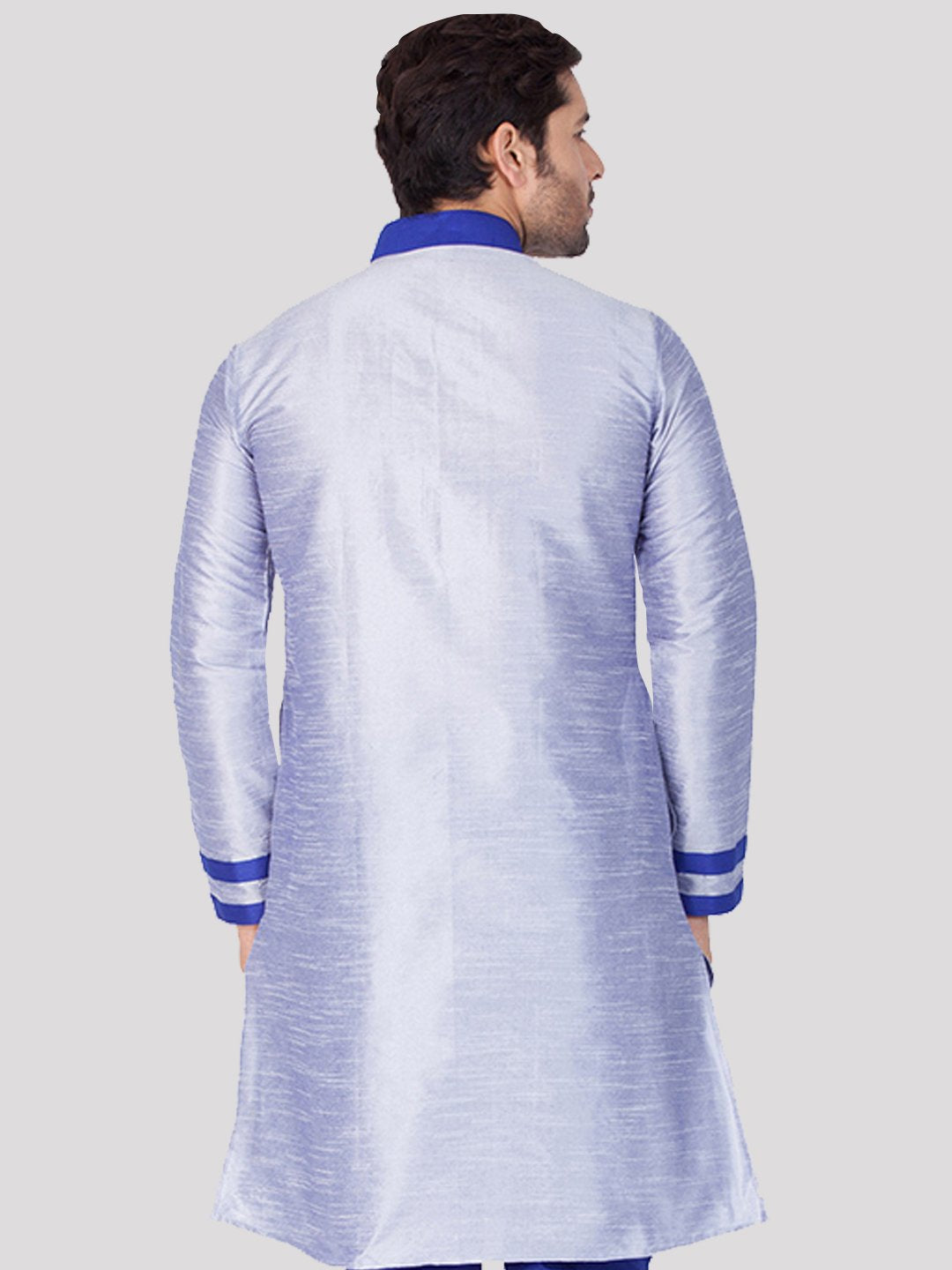 Men's Light Blue Cotton Silk Blend Kurta