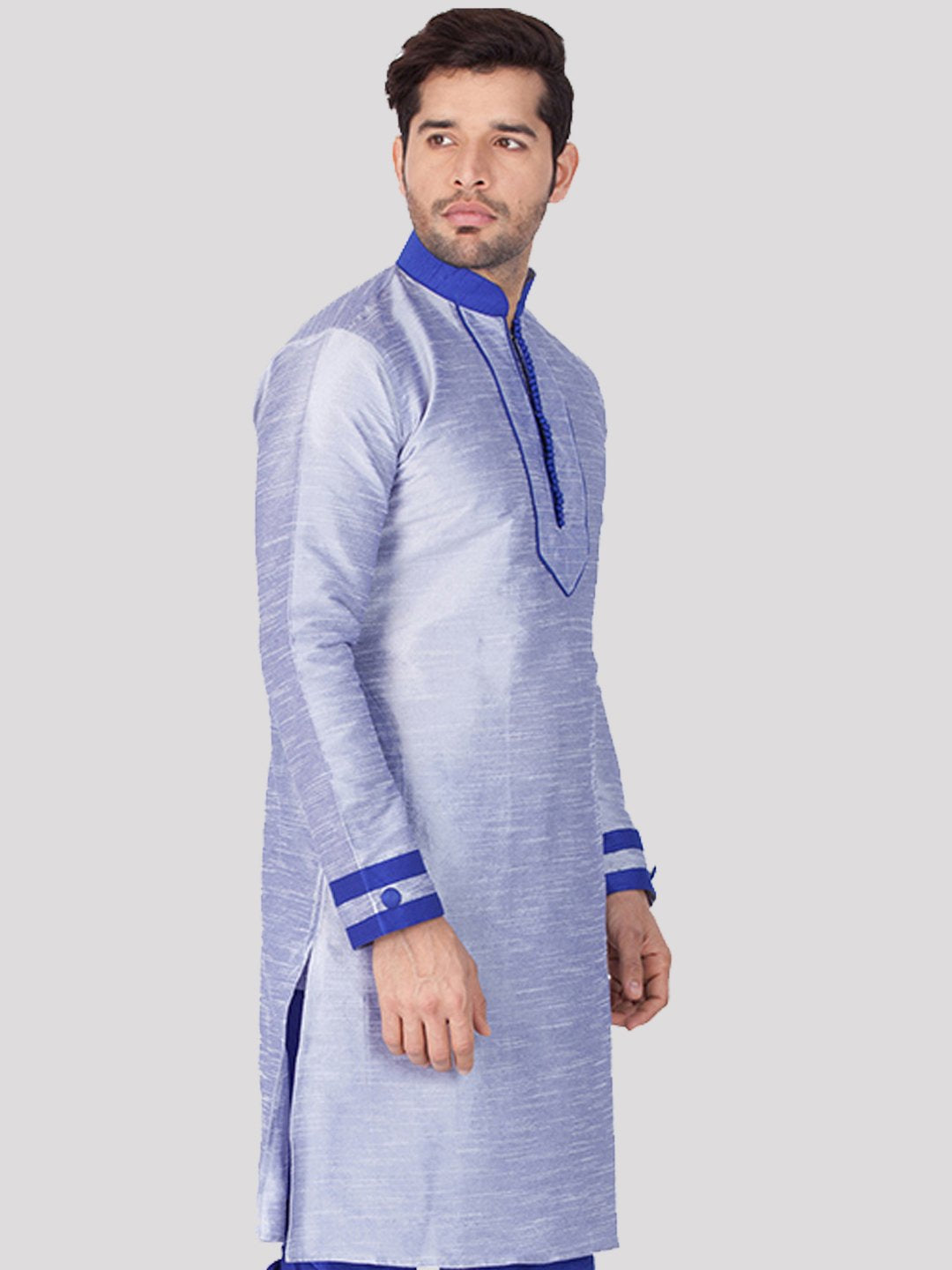 Men's Light Blue Cotton Silk Blend Kurta