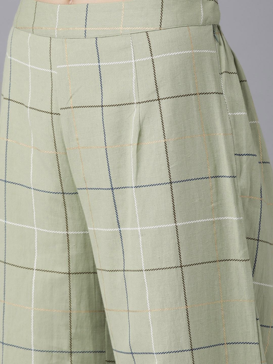 Women's  Green Checked Kurta with Palazzos