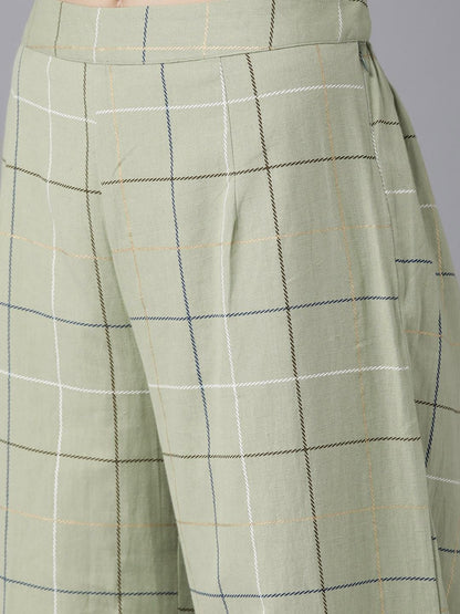 Women's  Green Checked Kurta with Palazzos