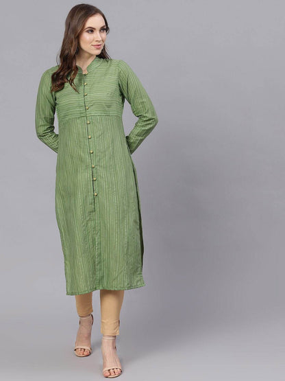 Women's  Green Striped Straight Kurta