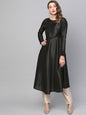 Women's  Black Solid Satin Finish Anarkali Kurta